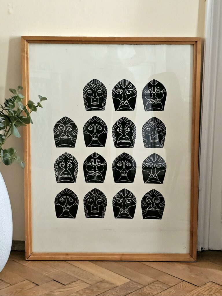 I Remember - Linocut print on heavy paper, framed (69×89 cm). 64×84 cm (2026)