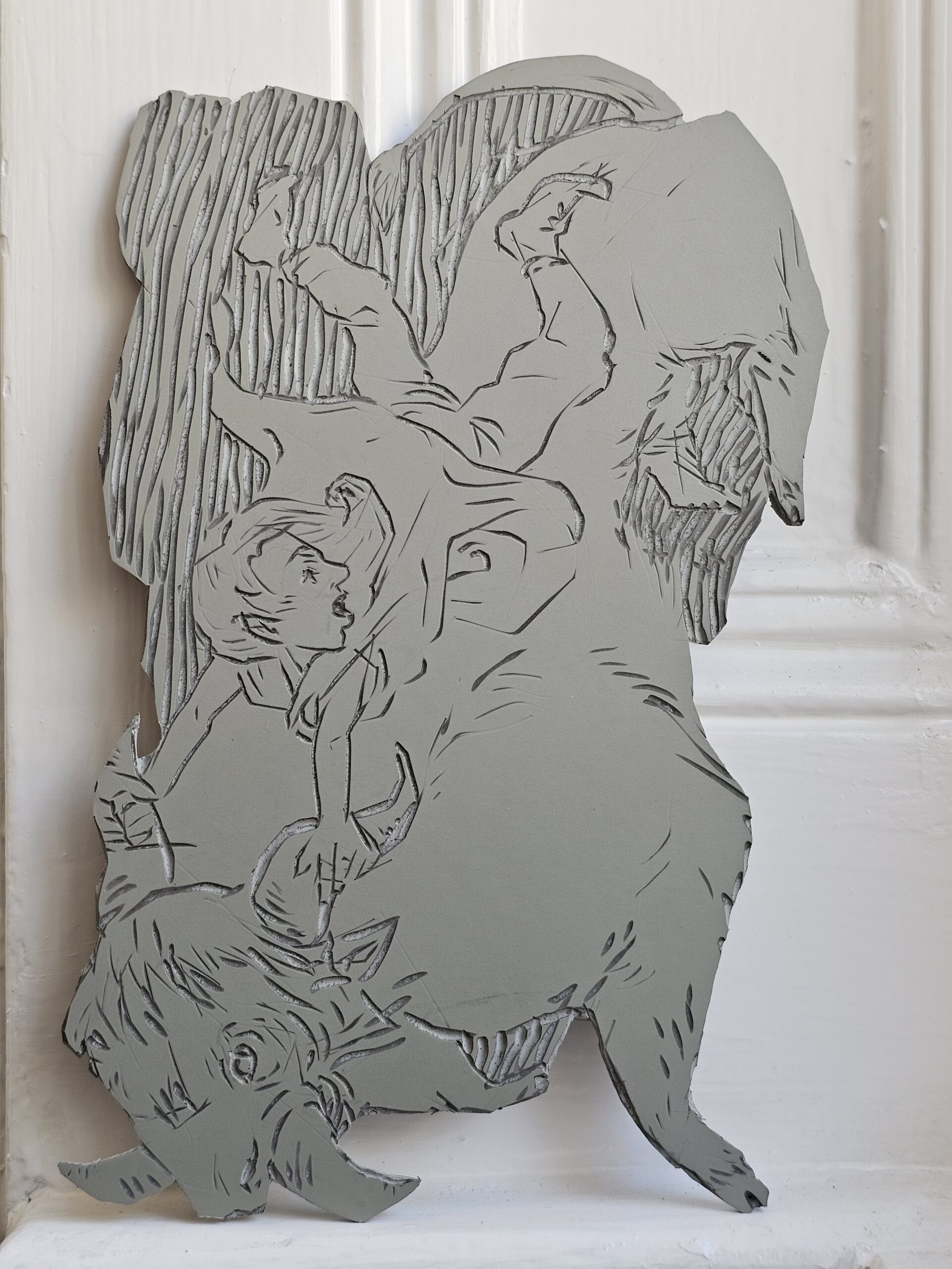 Adamin rides the Bulloar | Lino print on handmade paper, A5 - factitiousarchitecture 20260223_133955