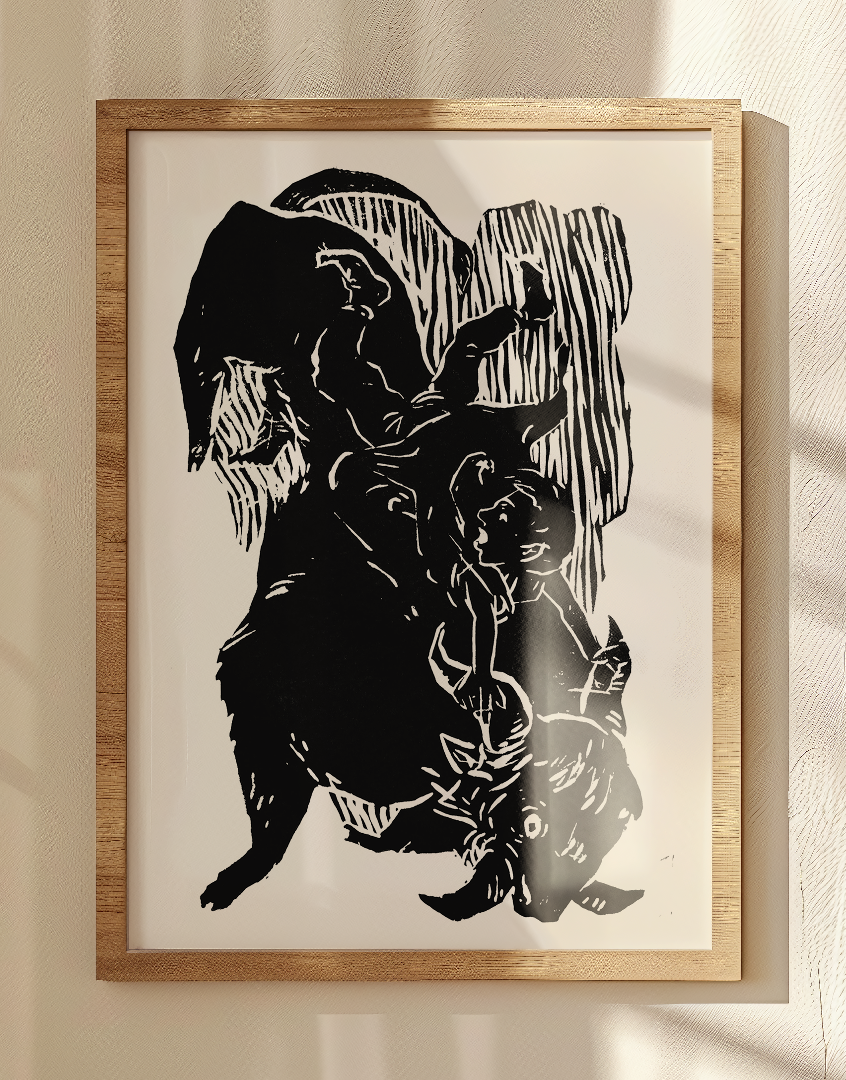 Adamin rides the Bulloar | Lino print on handmade paper, A5 - factitiousarchitecture Adamin_Frame