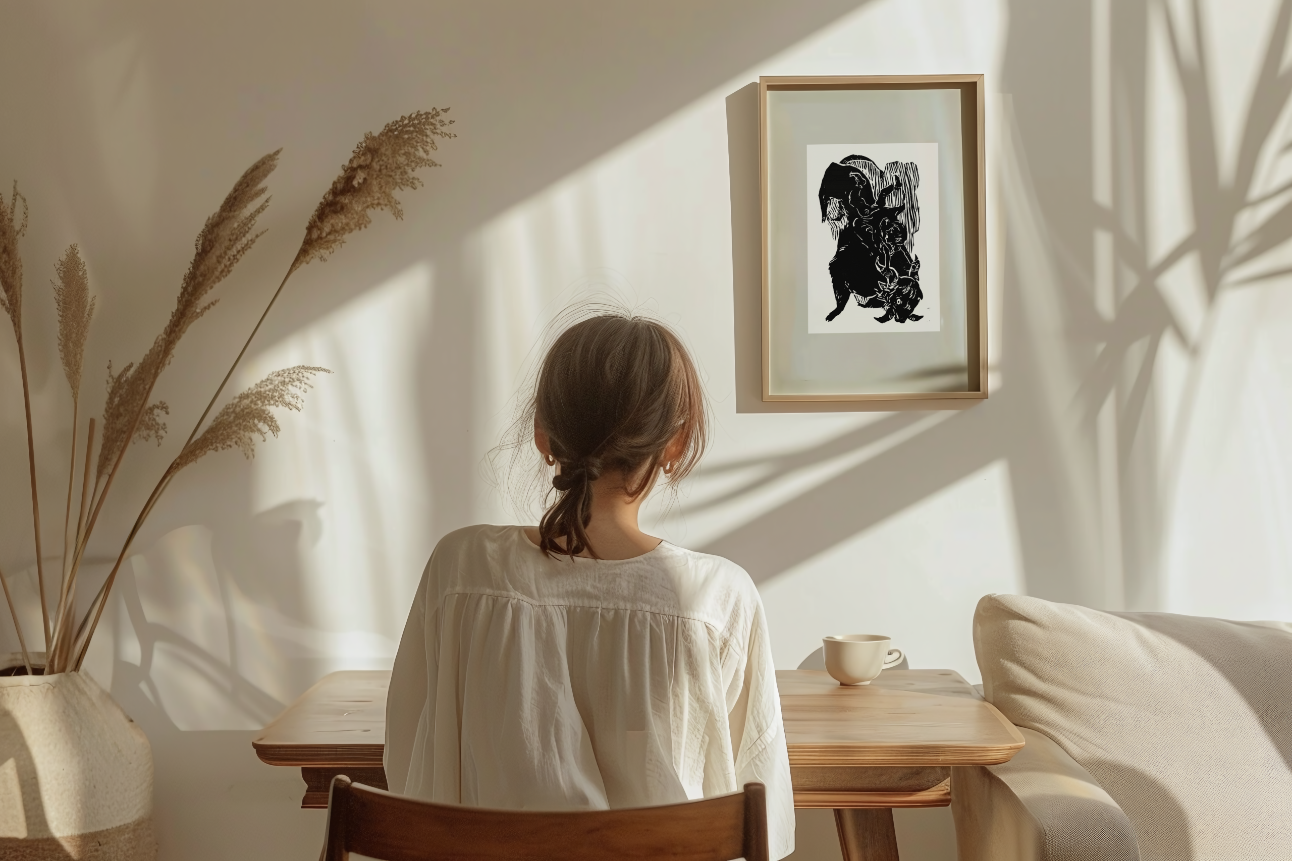 Adamin rides the Bulloar | Lino print on handmade paper, A5 - factitiousarchitecture Adamin_Wall Frame